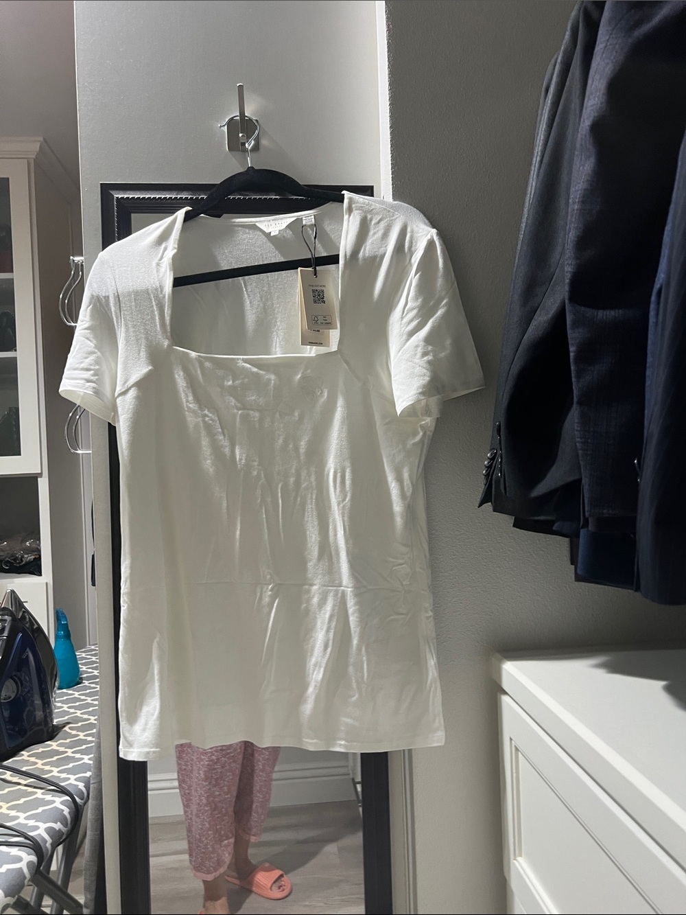 $80 TED BAKER White Gerbela Square Neck Short Sleeve T-Shirt Top Women's Size 4